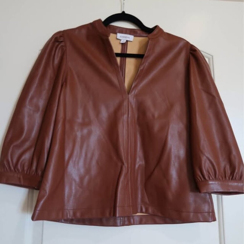 Evereve Faux Leather Cognac Top, Sz S